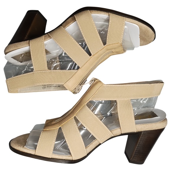 Aerosoles A2 Grand Canyon Heeled Sandals Womens US 8M Tan Brown Comfort Zip Up - Picture 1 of 9
